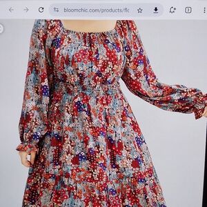 Bloomchic Floral Print Shirred SquareNeck Ruffled Dress